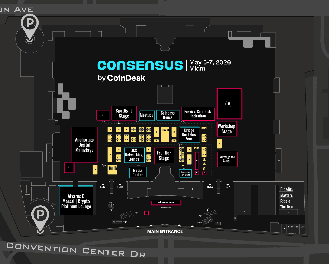 Consensus Miami 2026 interactive floor plan showing the exhibition hall
