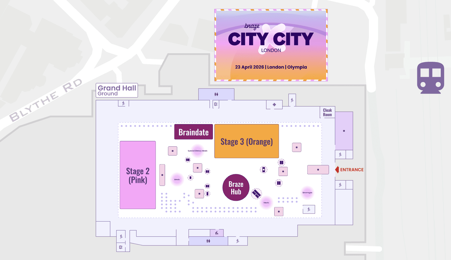 City x City London 2026 interactive floor plan with search and category filters over the Olympia London venue